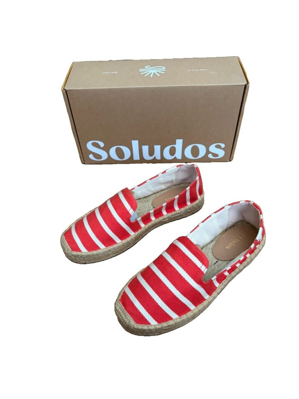 Soludos Women’s 7.5 Coral Stripe Jute Slip-On Platform Slipper Shoes Size 7.5